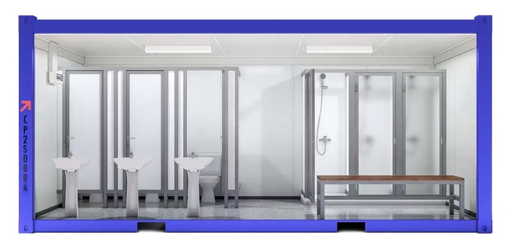Baño Modular 20 Pies — 3 Duchas + 3 WC + 3 Lavamanos