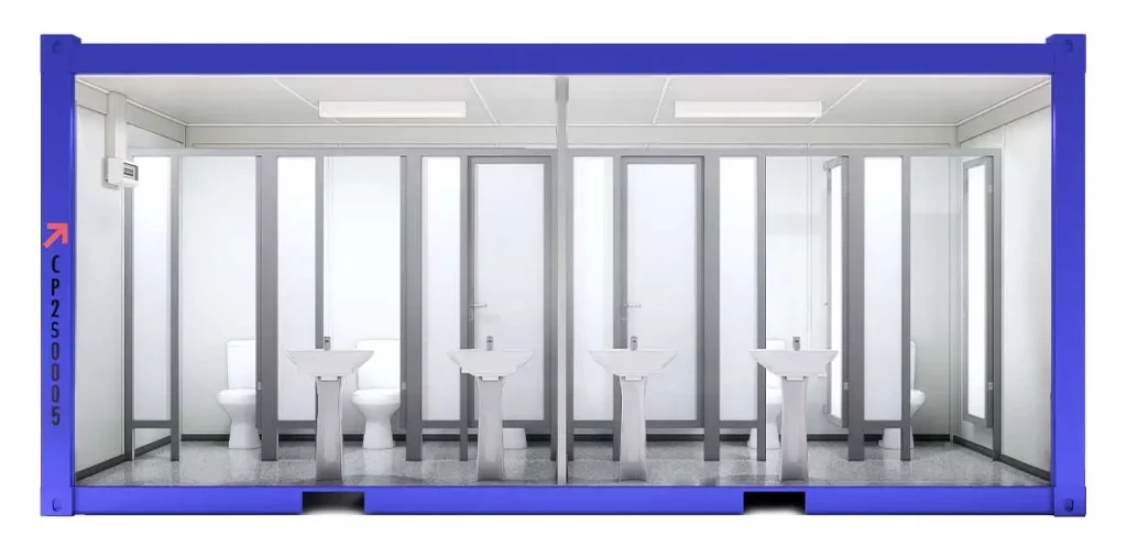Baño Modular 20 Pies — Hombre/Mujer 6 WC + 4 Lavamanos