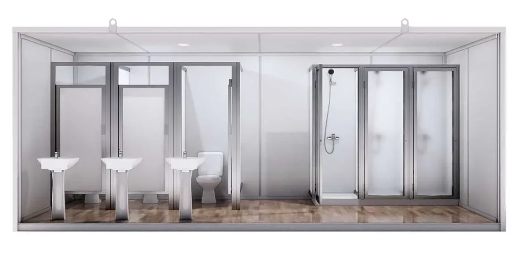 Módulo Baño Económico 20 Pies — 3 Duchas + 3 WC + 3 Lavamanos
