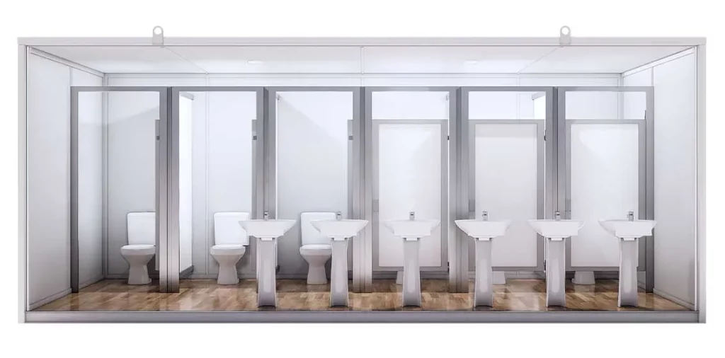 Módulo Baño Económico 20 Pies — 6 WC + 6 Lavamanos
