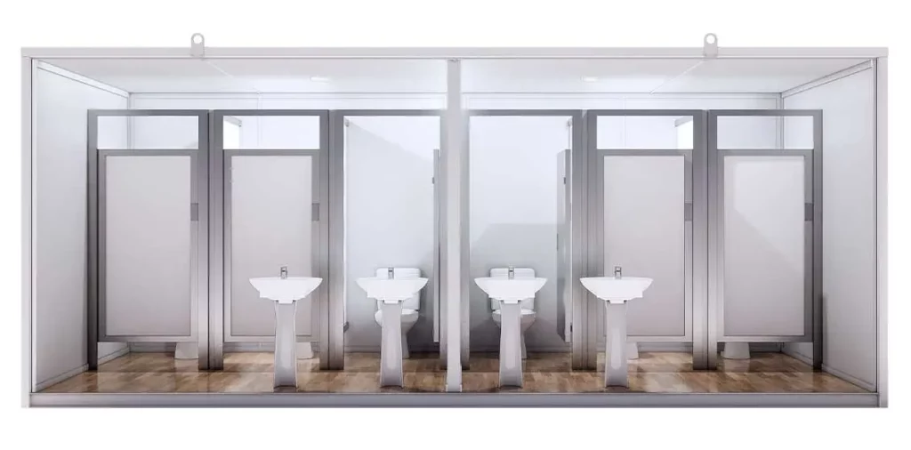 Módulo Baño Económico 20 Pies — Hombre/Mujer 6 WC + 4 Lavamanos